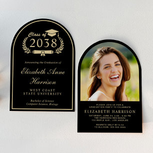 Elegante Black Gold Arch Foto Graduation Party Einladung