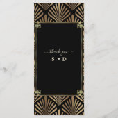 Elegante Black Gold Art Deco 1920er Hochzeit Menükarte (Rückseite)