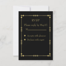 Elegante Black & Gold Art Deco RSVP