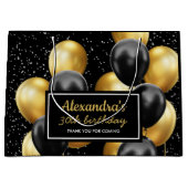 Elegante Black Gold Ballon Geburtstag Große Geschenktüte (Vorderseite)