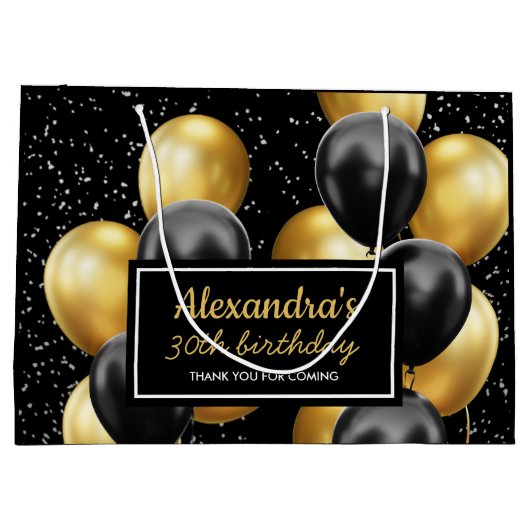 Elegante Black Gold Ballon Geburtstag Große Geschenktüte (Rückseite)