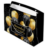 Elegante Black Gold Ballon Geburtstag Große Geschenktüte (Rückseite Schrägansicht)