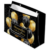 Elegante Black Gold Ballon Geburtstag Große Geschenktüte (Vorderseite Schrägansicht)