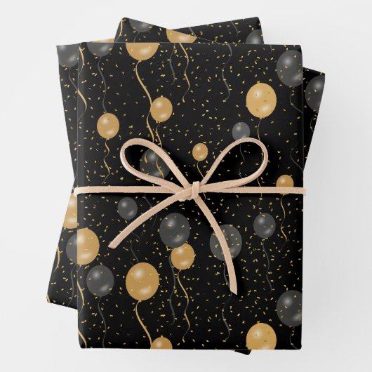 Elegante Black & Gold Ballons Geschenkpapier Set (Beispiel)