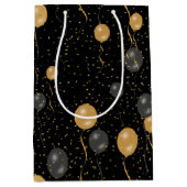 Elegante Black & Gold Ballons Mittlere Geschenktüte (Vorderseite)