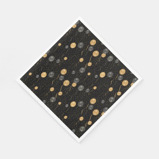 Elegante Black & Gold Ballons Serviette (Ecke)