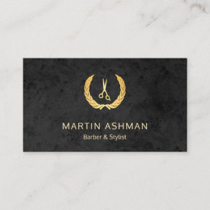 Elegante Black & Gold Barber Stylist Business Card Visitenkarte