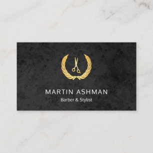 Elegante Black & Gold Barber Stylist Business Card Visitenkarte