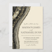 Elegante Black Gold Beige Agate Wedding Einladung (Vorderseite)