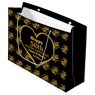 Elegante Black Gold Blume 50. Hochzeitstag Große Geschenktüte