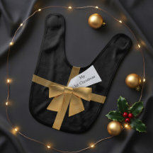 Elegante Black Gold Bow First Christmas Baby Bib