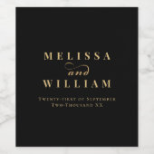 Elegante Black Gold Bride & Groom Wedding Weinetikett (Einzelnes Label)