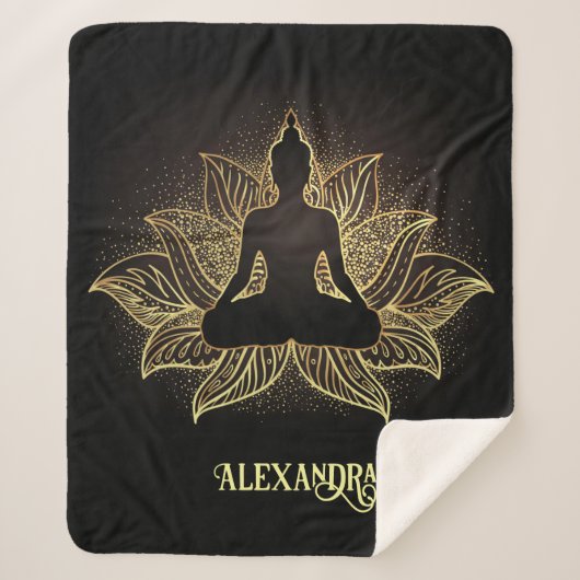 Elegante Black Gold Buddha Lotus Blume Meditation Sherpadecke (Vorderseite)