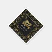 Elegante Black Gold Butterflies Happy Birthday Serviette (Ecke)