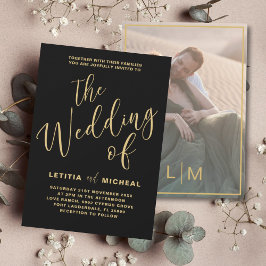 Elegante Black & Gold Calligrafy Wedding Einladung