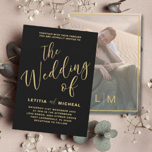 Elegante Black & Gold Calligrafy Wedding Einladung