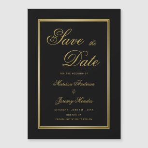 Elegante Black Gold Calligraphy Save the Date Magnetkarte