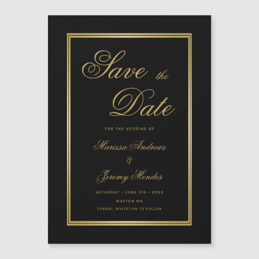 Elegante Black Gold Calligraphy Save the Date Magnetkarte (Vorderseite)