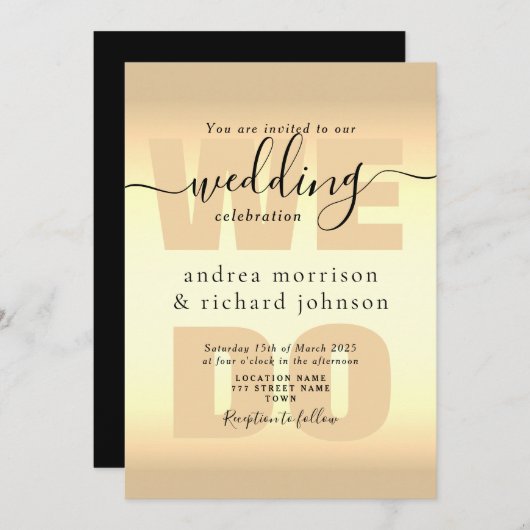Elegante Black Gold Calligraphy Wedding Einladung (Vorne/Hinten)