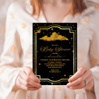 Elegante Black Gold Celestial Baby Shower