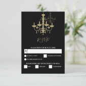 Elegante Black Gold Chandelier Wedding RSVP Karte (Stehend Vorderseite)