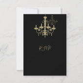 Elegante Black Gold Chandelier Wedding RSVP Karte (Rückseite)