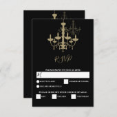 Elegante Black Gold Chandelier Wedding RSVP Karte (Vorne/Hinten)