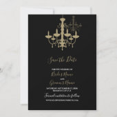 Elegante Black Gold Chandelier Wedding Save The Date (Vorderseite)