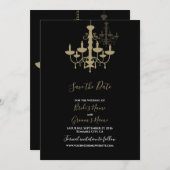 Elegante Black Gold Chandelier Wedding Save The Date (Vorne/Hinten)
