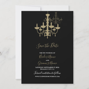 Elegante Black Gold Chandelier Wedding Save The Date