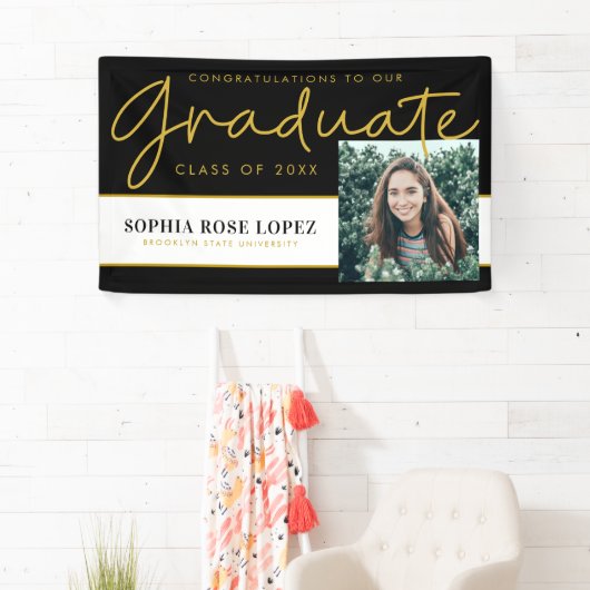 Elegante Black Gold Class 2021 Abschluss Foto Banner (Insitu)