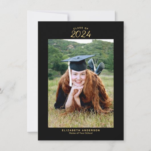 Elegante Black Gold Class 2024 Abschluss Foto Ankündigung (Vorderseite)