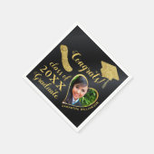 Elegante Black Gold Class 2025 Foto Abschluss Serviette (Ecke)