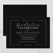 Elegante Black Gold Class Graduate Graduate Party Einladung (Vorne/Hinten)