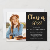 Elegante Black Gold Class of Foto Abschluss Einladung (Vorderseite)