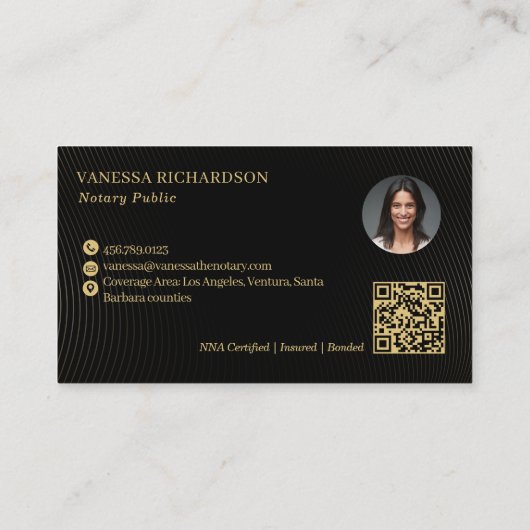 Elegante Black & Gold Cross Pen Notary QR Visitenkarte (Rückseite)