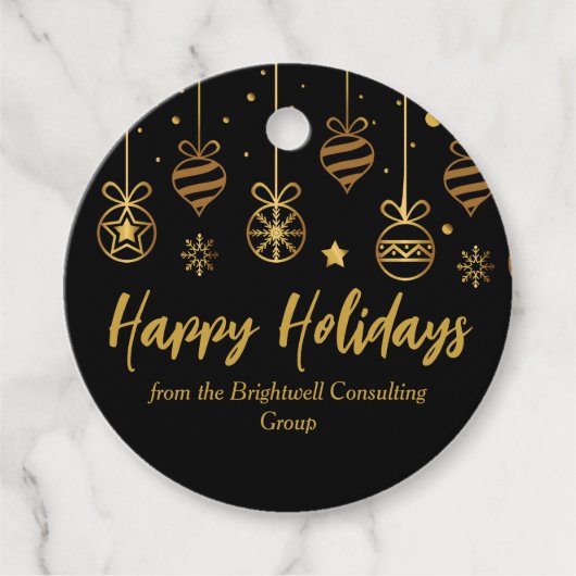 Elegante Black Gold Custom Business Holiday Party Geschenkanhänger (Vorderseite)