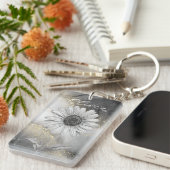Elegante Black & Gold Daisy Custom Schlüsselanhänger (Vorderseite rechts)