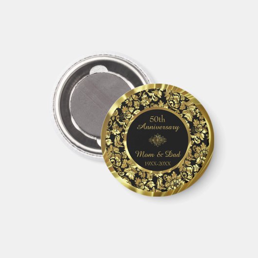Elegante Black & Gold Damask - Jubiläum Magnet (Vorderseite/Rückseite)
