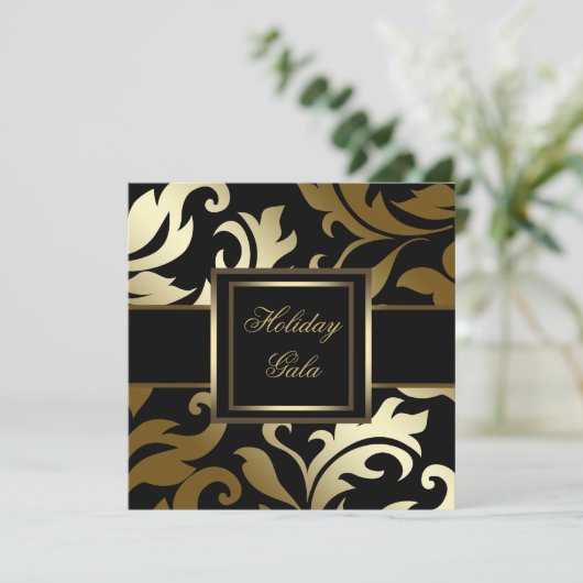 Elegante Black Gold Damask Party Einladungen (Stehend Vorderseite)