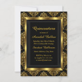 Elegante Black Gold Damask Quinceanera Einladung (Rückseite)
