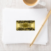 Elegante Black & Gold Damaskus & Shiny Textur Adressaufkleber (Insitu)