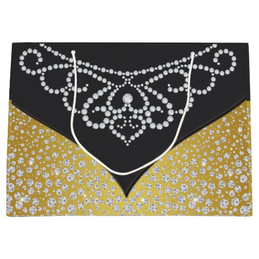 Elegante Black Gold Diamond Frauen Große Geschenktüte (Vorderseite)