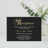 Elegante Black Gold Diamond Wedding RECEPTION Card Begleitkarte (Stehend Vorderseite)
