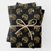 Elegante Black Gold Dragon Wrapping Paper Sheets Geschenkpapier Set (Beispiel)