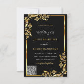 Elegante Black Gold Einladung mit QR-Code (Vorderseite)