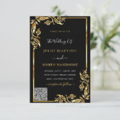 Elegante Black Gold Einladung mit QR-Code (Stehend Vorderseite)