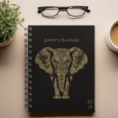 Elegante Black & Gold Elephant Persönliche Woche Planer