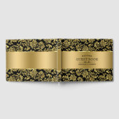 Elegante Black & Gold Floral Damasks Gästebuch (Voll)