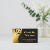 Elegante Black & Gold Floral Event Planner Visitenkarte (Stehend Vorderseite)